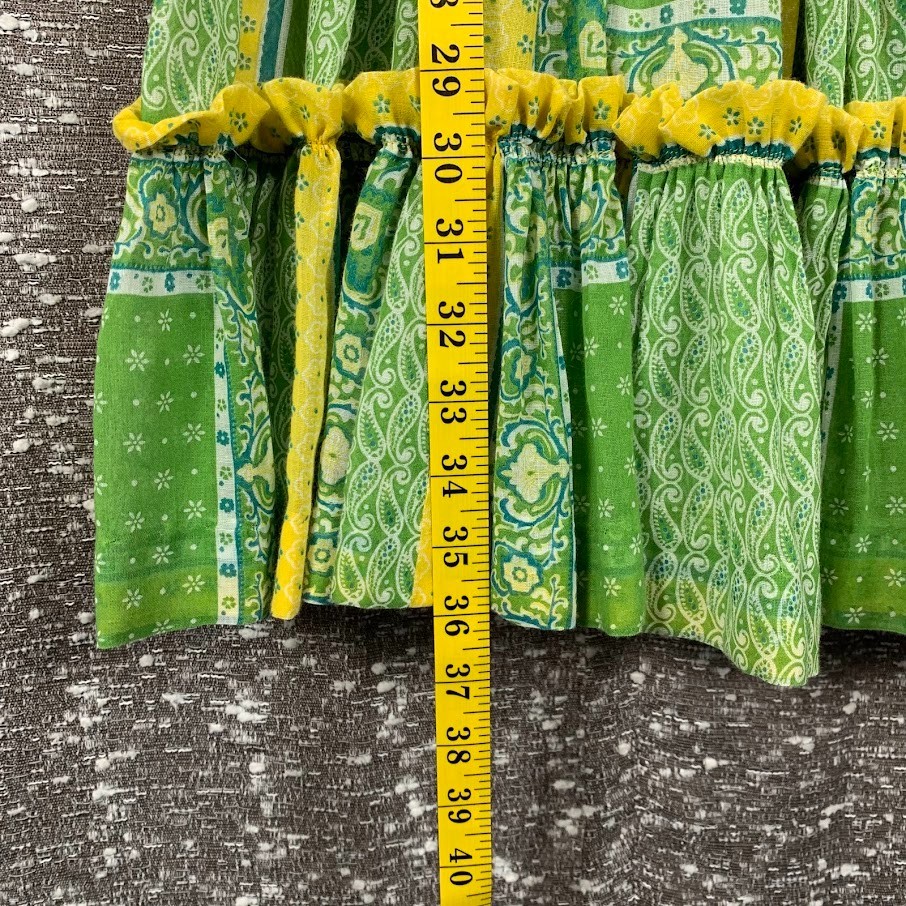 Vintage Handmade Patchwork Dress Ruffled Green/Yellow Boho Cottagecore Women’s