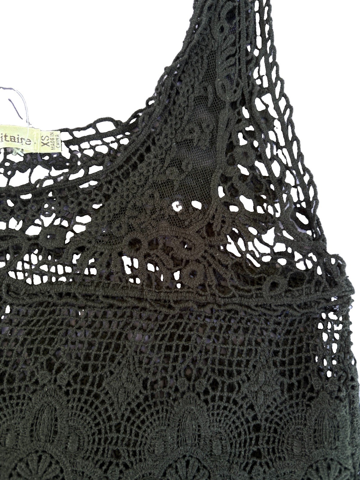 VTG 100% Cotton Black Crochet Tiered Lace Scallop Trim Tank Top Size XS – NWT