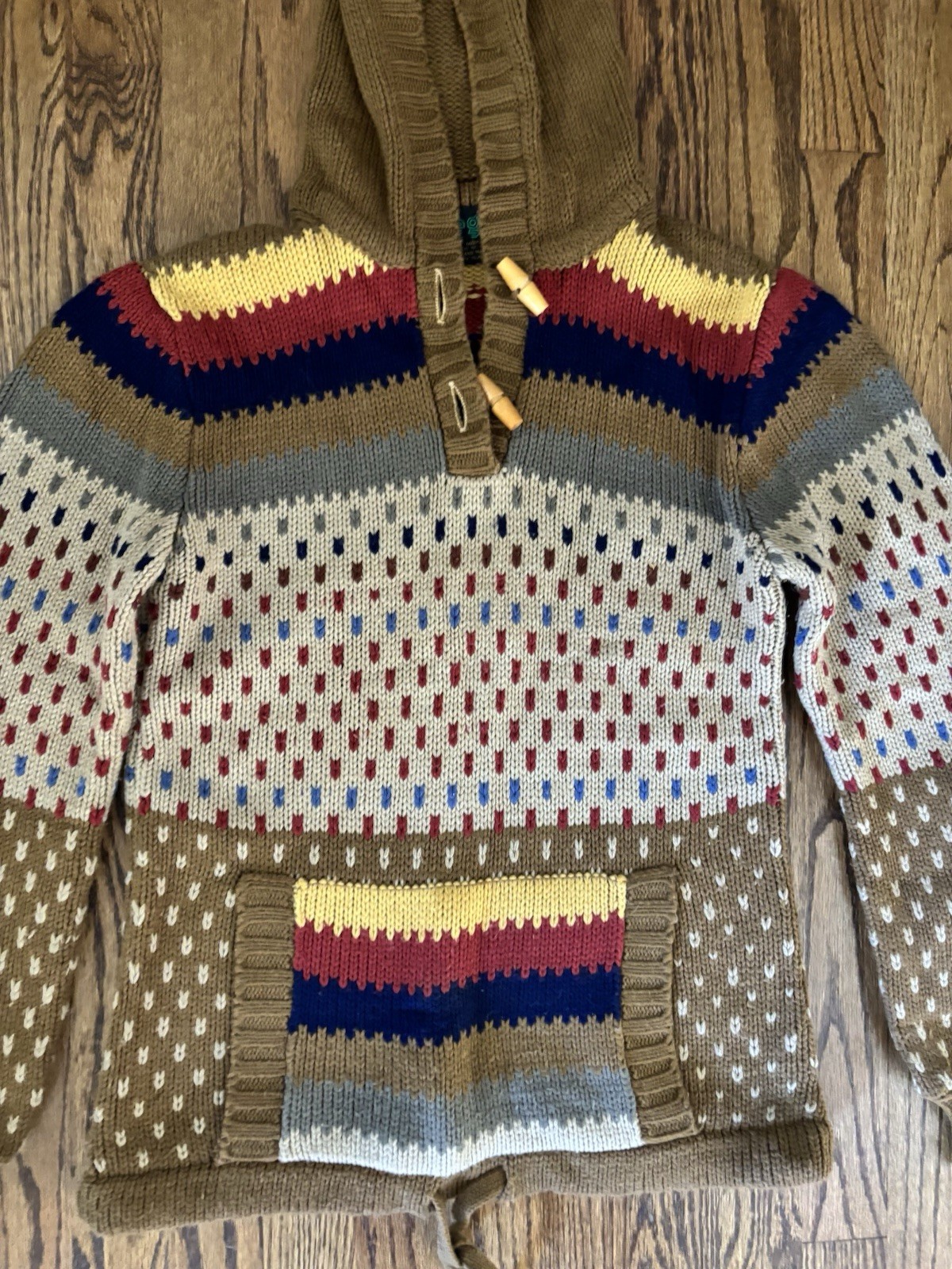 Vintage 1970’s CHEGO Acrylic Hooded Pullover Sweater Nordic Design M Neutrals
