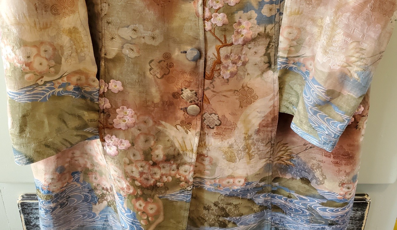 Vintage Citron Santa Monica Embroidered Silk Longer Jacket Wearable Art – Sz 1X