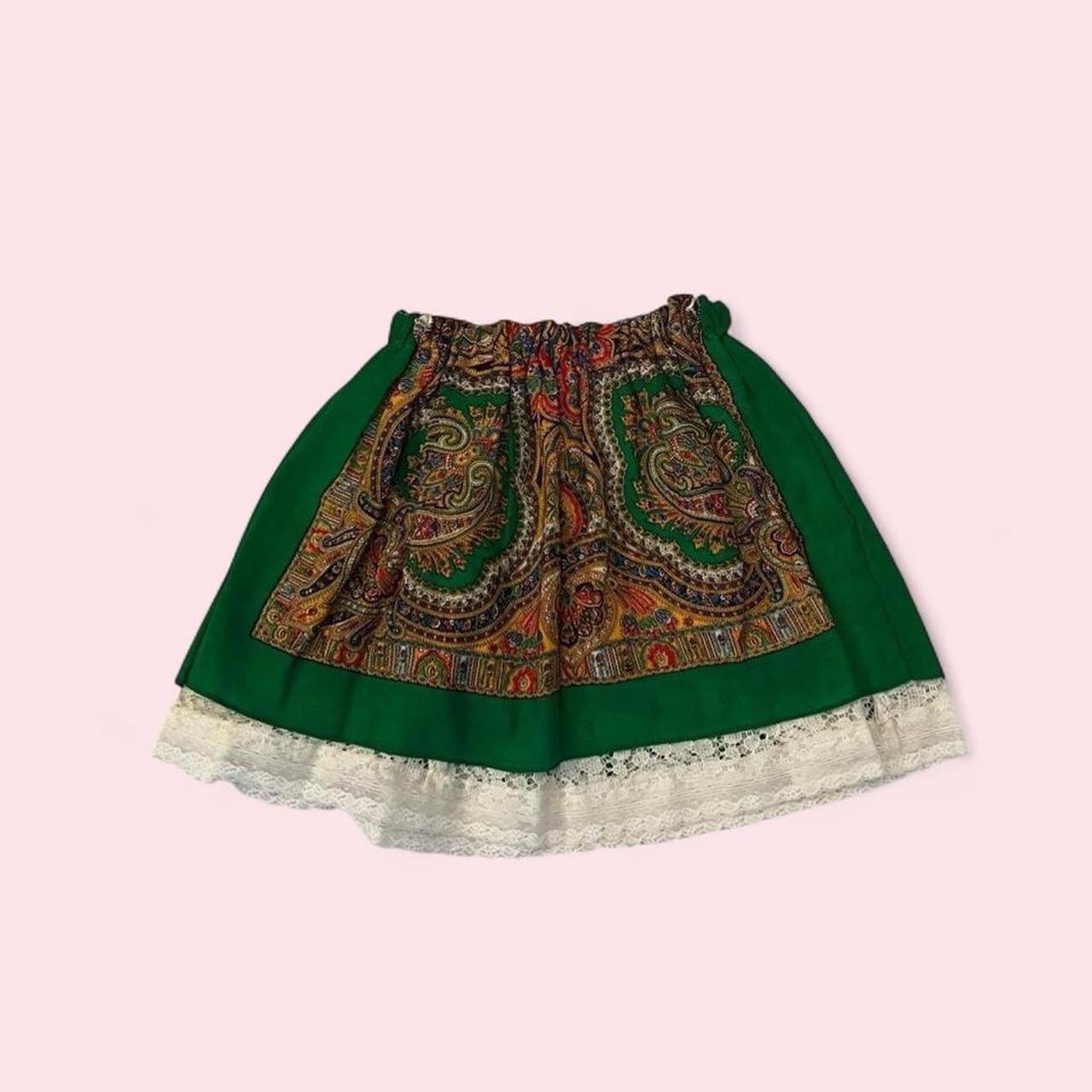 Vintage 60s Handmade Renaissance Revival Skirt Reversible Wool Lace S/M