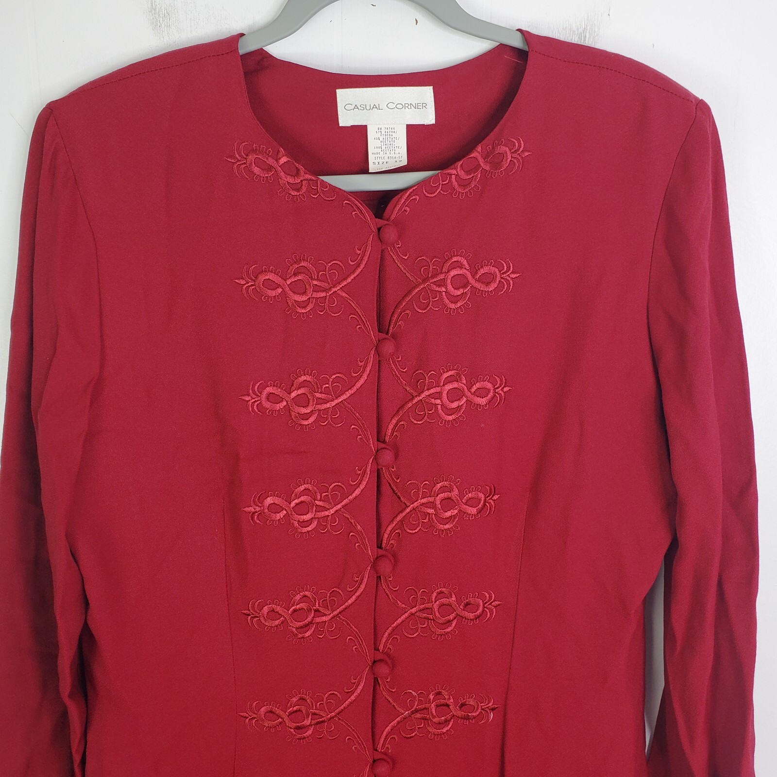 Casual Corner Vintage Overcoat Womens 12 Longline Red Retro Covered Buttons