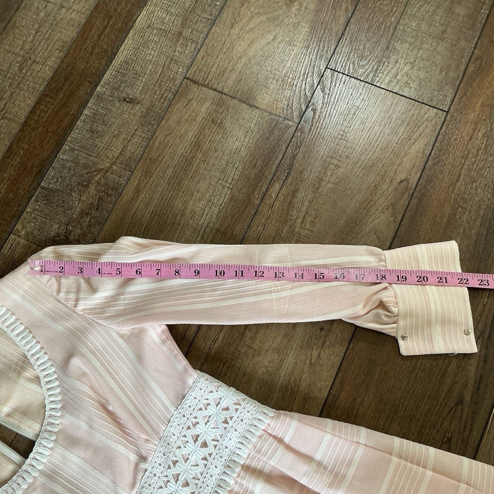70s VINTAGE Carlye Pink Lace Trim Empire Waist Midi Dress Women’s Size XS #30D7