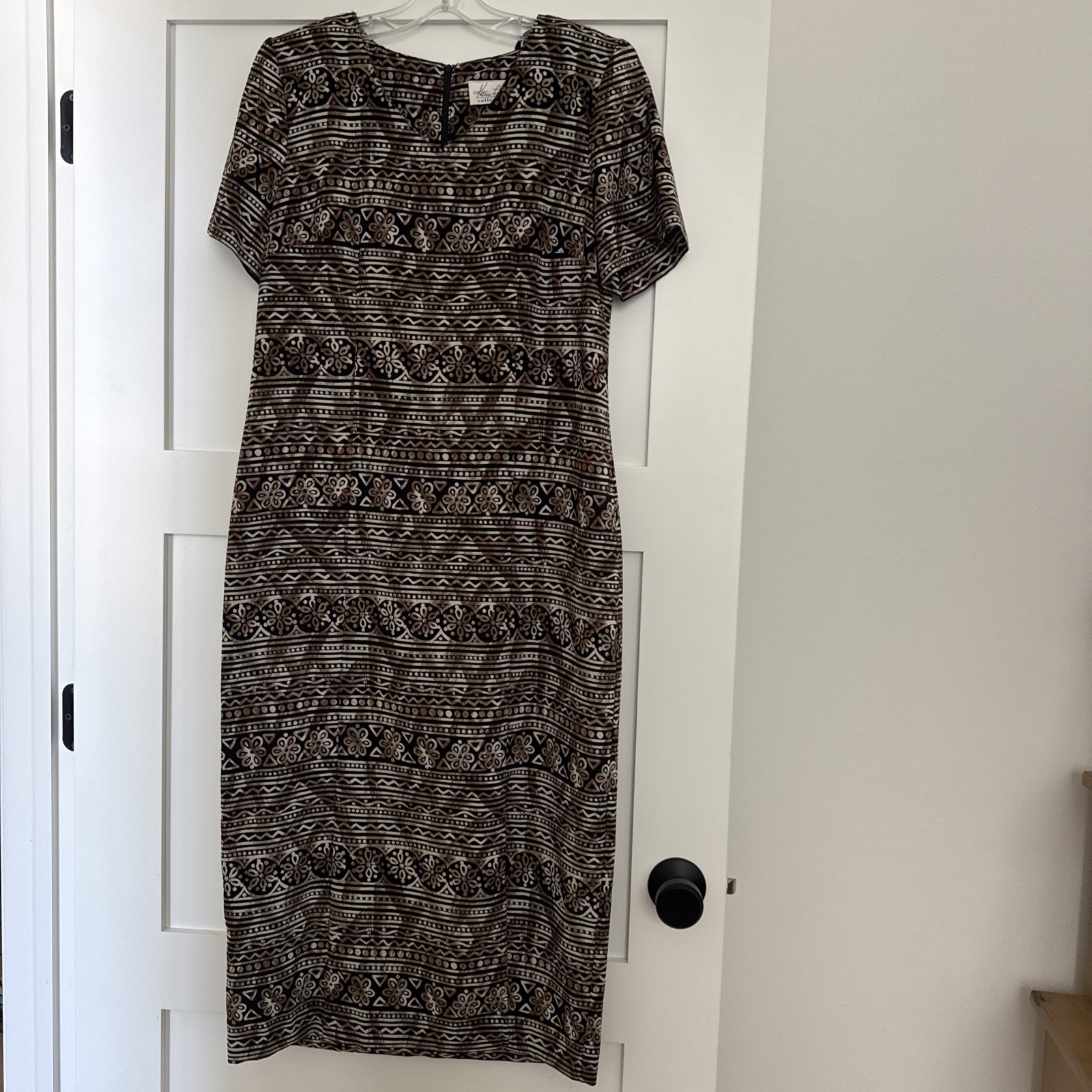 Vintage Kathie Lee Dress Tribal Shoulder Pads Womens Medium 8/10 Short Sleeve
