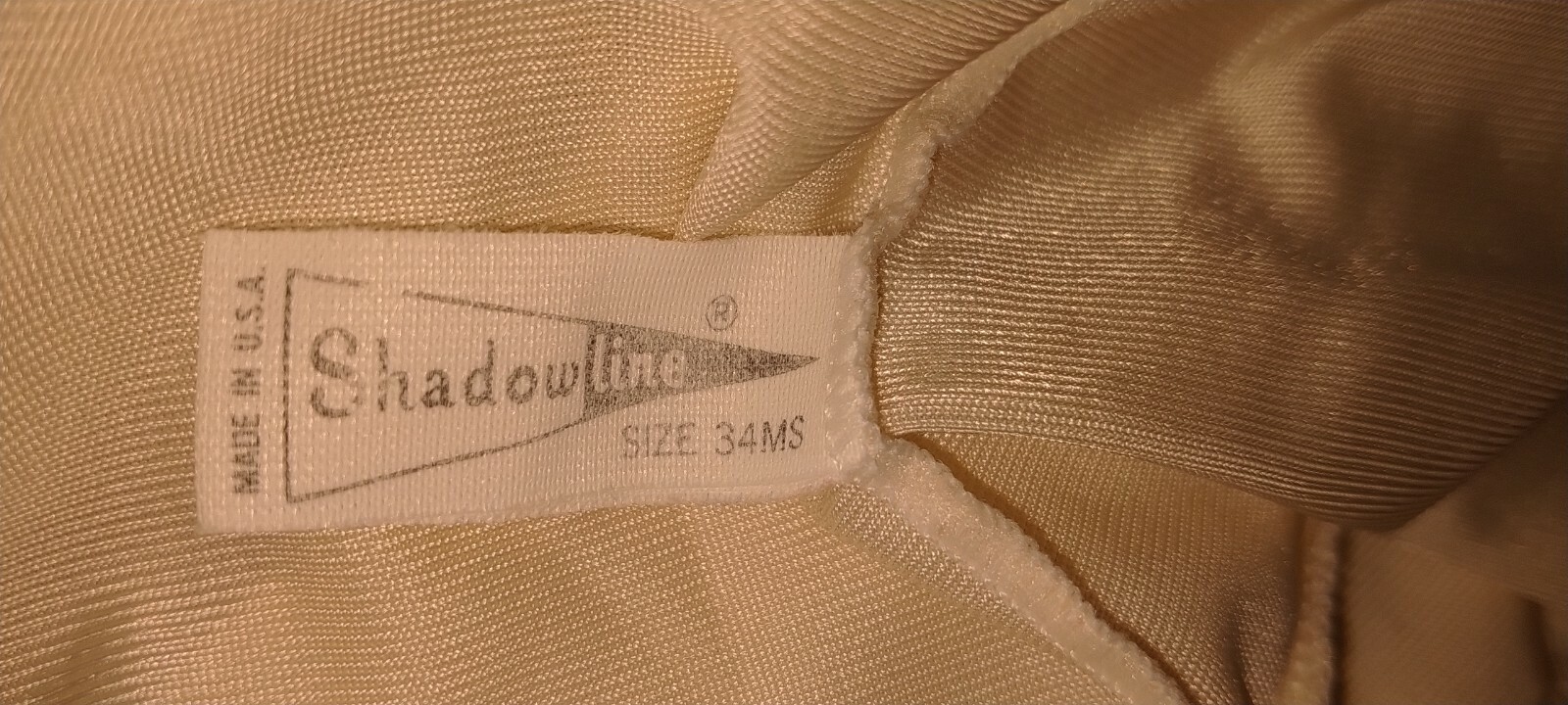 VINTAGE SHADOWLINE FULL SLIP SHEER LACY BUST RIBBON STRAPS SIZE 34 SMALL
