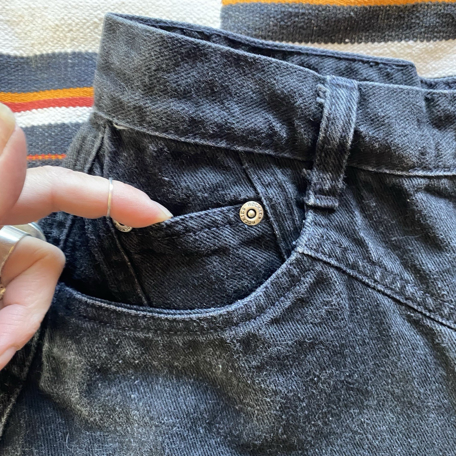 Vintage Wrangler High Rise Bareback Black Jeans. Size 26/34. Western Wear. USA.