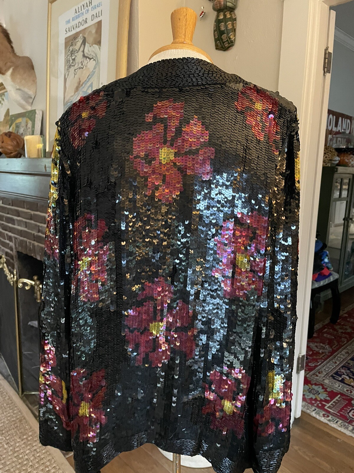 Vintage Jean For Joseph Le Bon Sequin Jacket Floral Black With Skirt