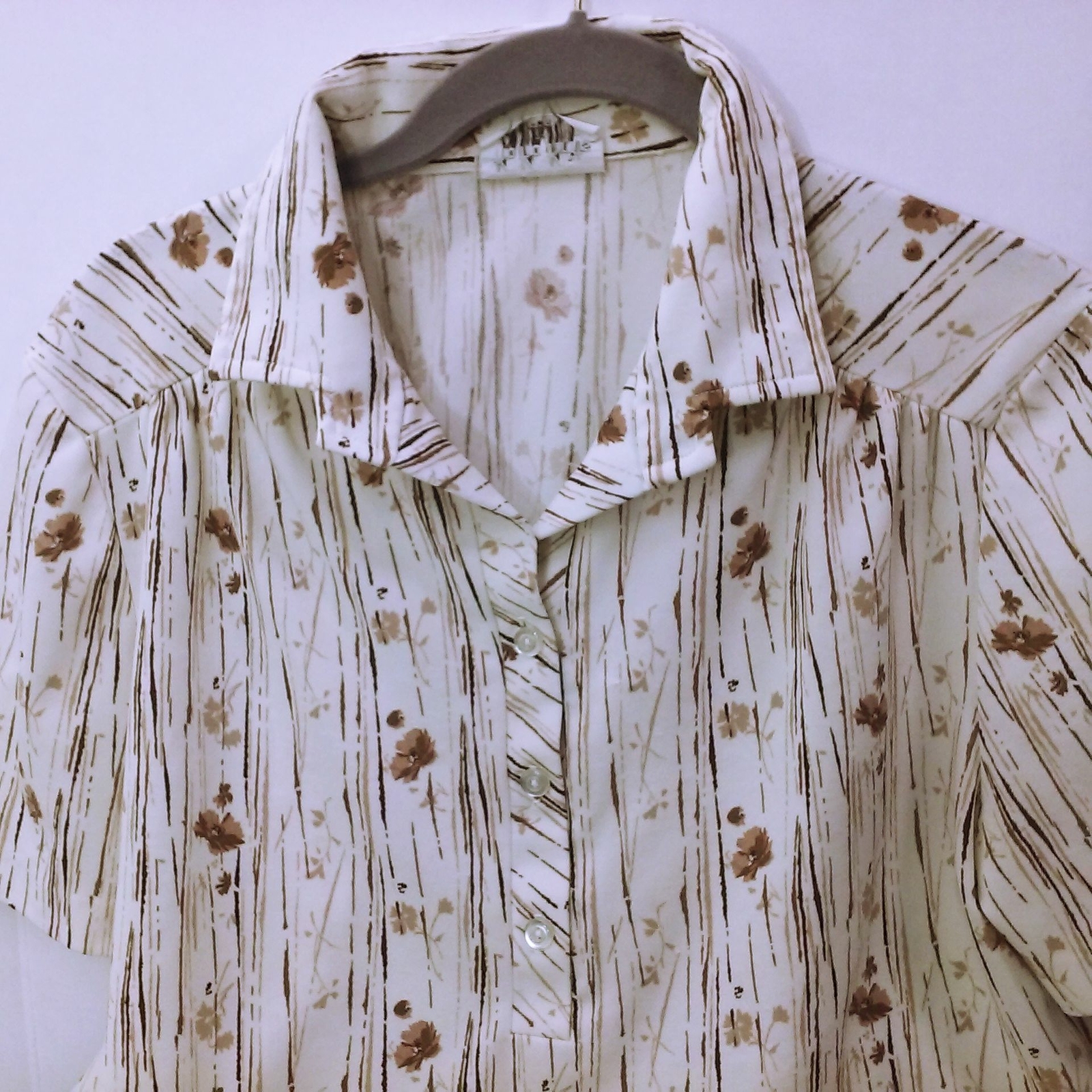 Vintage 70s 80s KoKo Knits of California Polo Top Polyester sz-L Abstract Floral