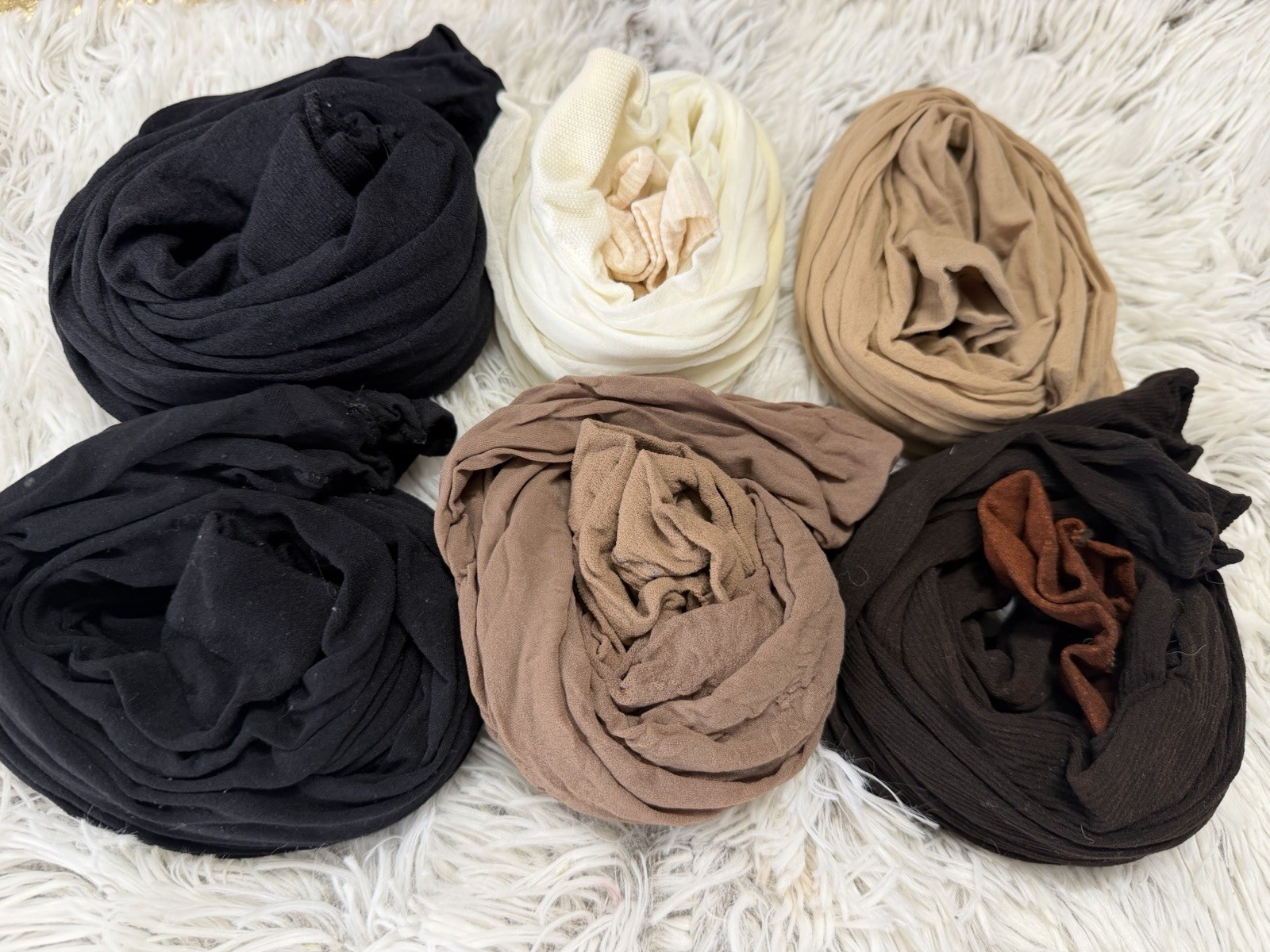 LOT of Vintage PANTYHOSE 6 Pair Nude Flesh Black Brown Hosiery Craft Wear Used