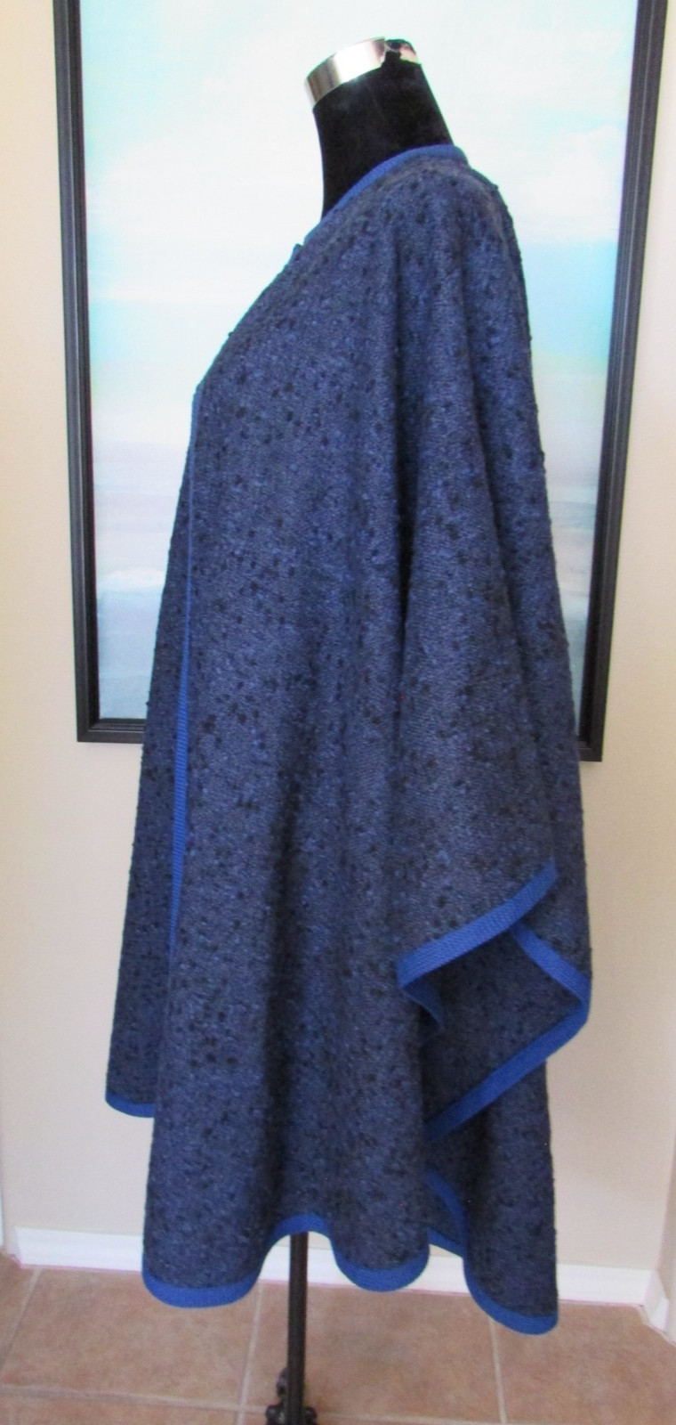 VTG 70’s Yves Saint Laurent Rive Gauche Blue Wool Cape Coat Made in France Sz 38
