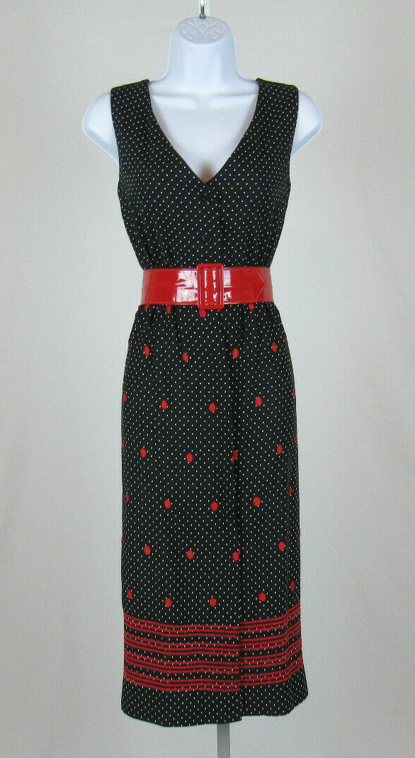 VTG 1960s 70s RONA NEW YORK DRESS PATENT BELT SIZE 8 COTTON RAYON BLEND? BLACK