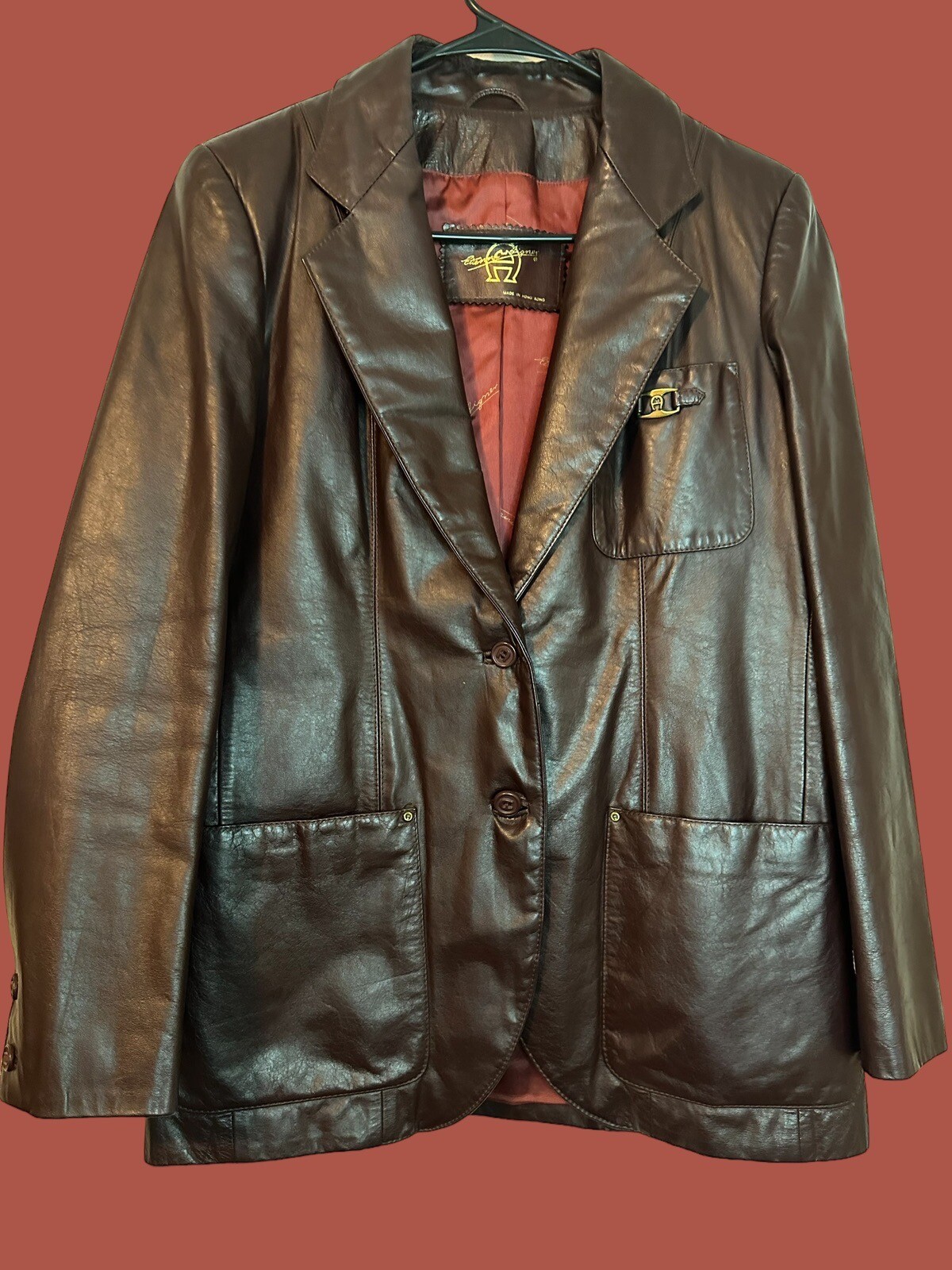 ✨Vintage Etienne Aigner Leather Coat Jacket Size 6, Burgundy Excellent Condition