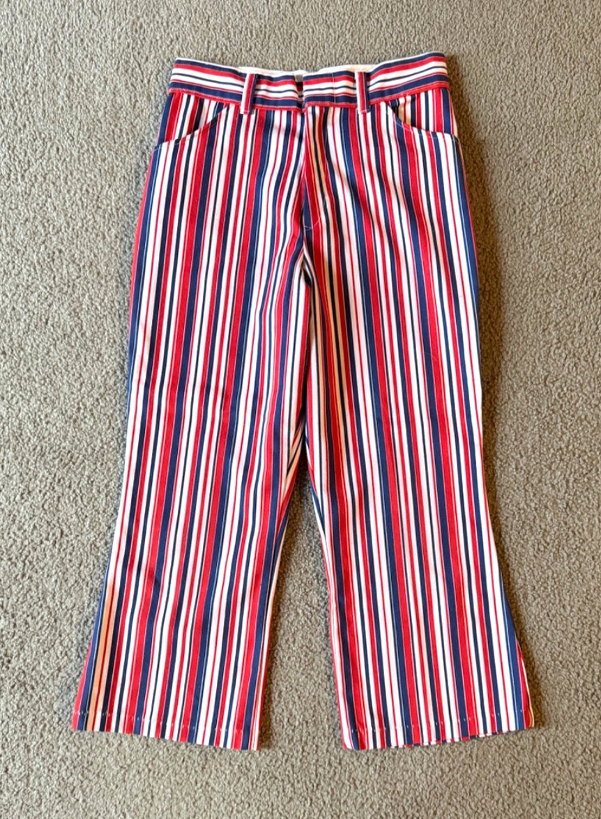 VTG 70s Sears Women’s Red, White, & Blue Striped Wide Leg Capri Pants – 28 In