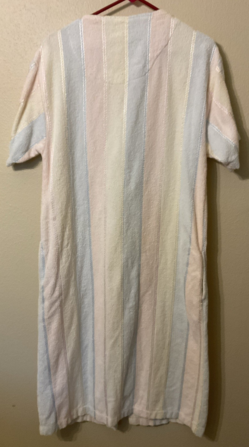 Vintage TJ Lawford Turkish Terry Cloth Caftan Robe Midi Pastel Stripe 90s 95/5 M