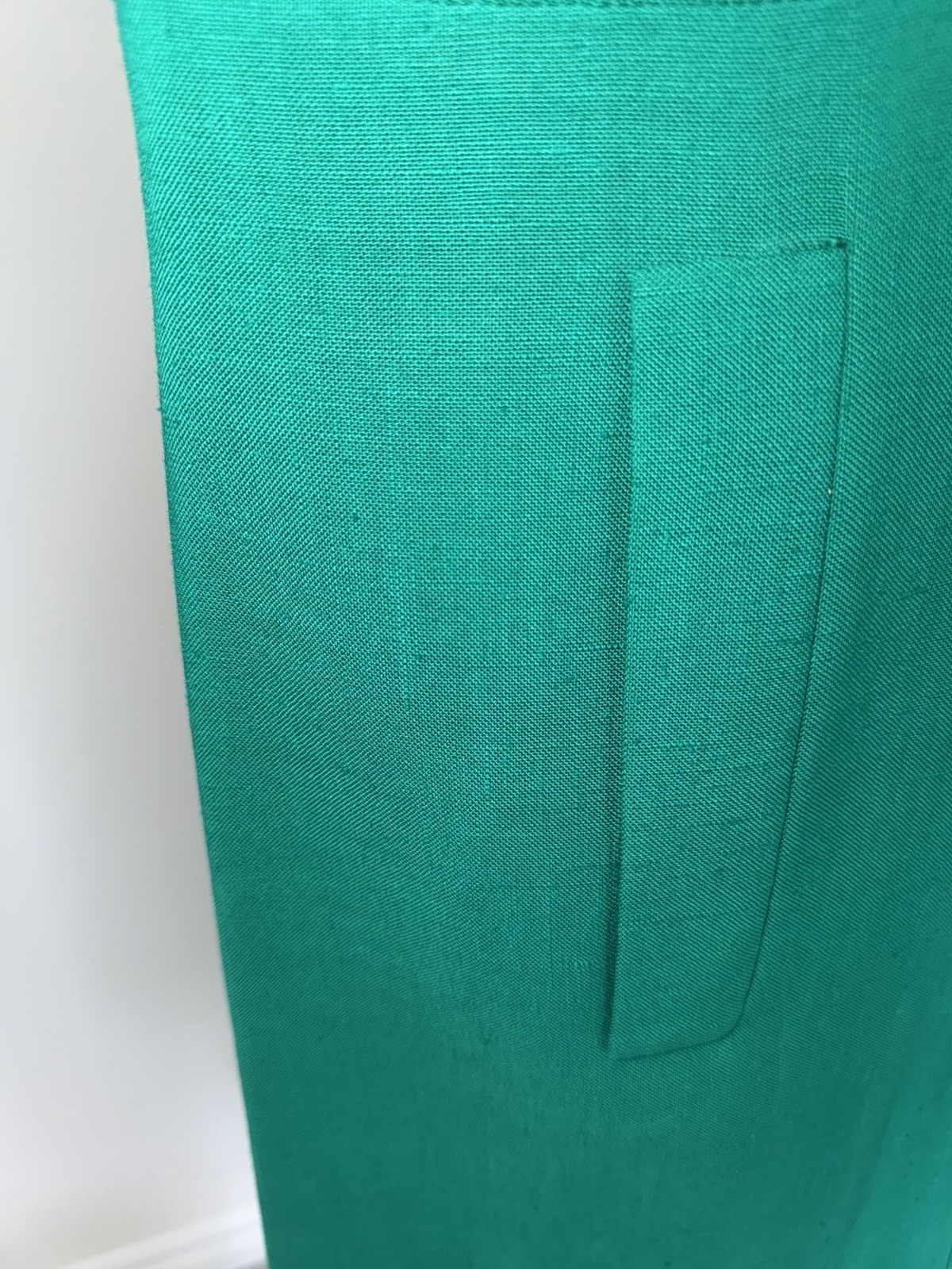 VTG 80s Pauline Trigere Bergdorf Goodman Emerald Green Maxi Textured Shirt Dress
