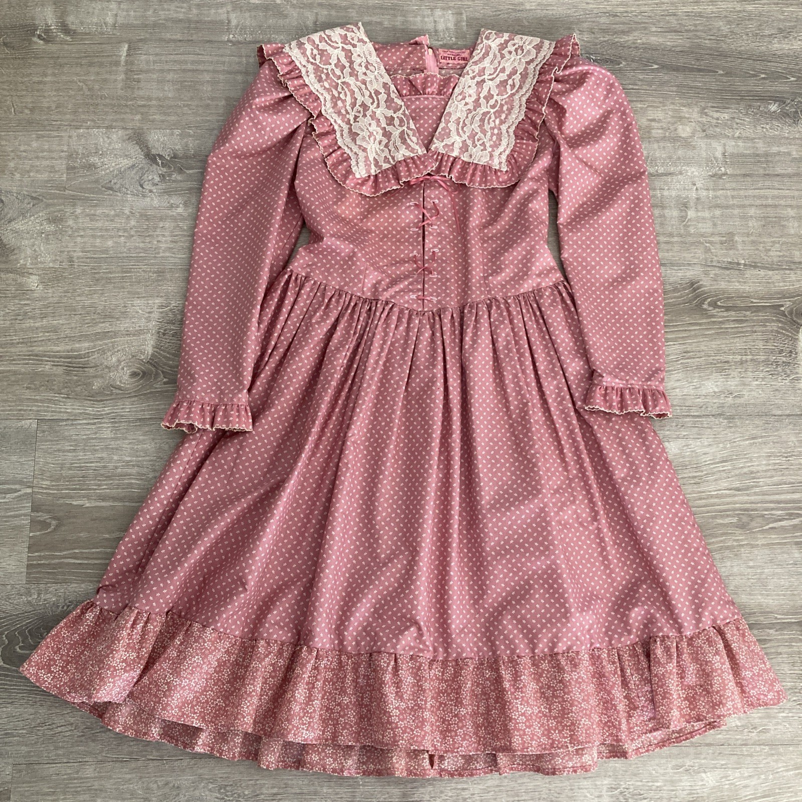 Vintage Hand Made For My Special Little Girl Prairie Dress Sz M Pink Floral Midi