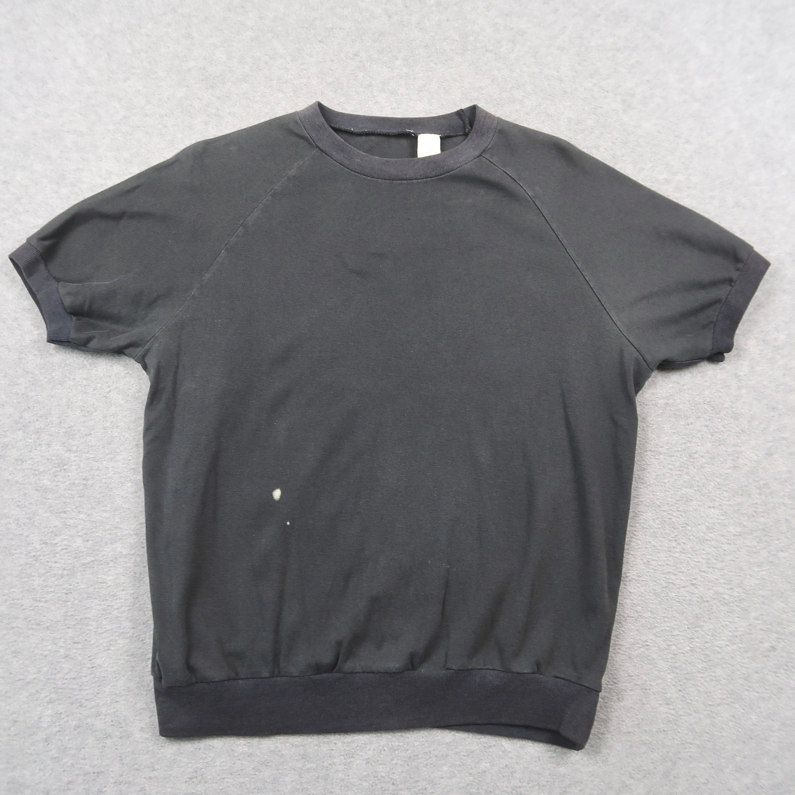 Vintage Short Sleeve Sweatshirt Black Raglan Crew Neck Size 38 18W Lightweight