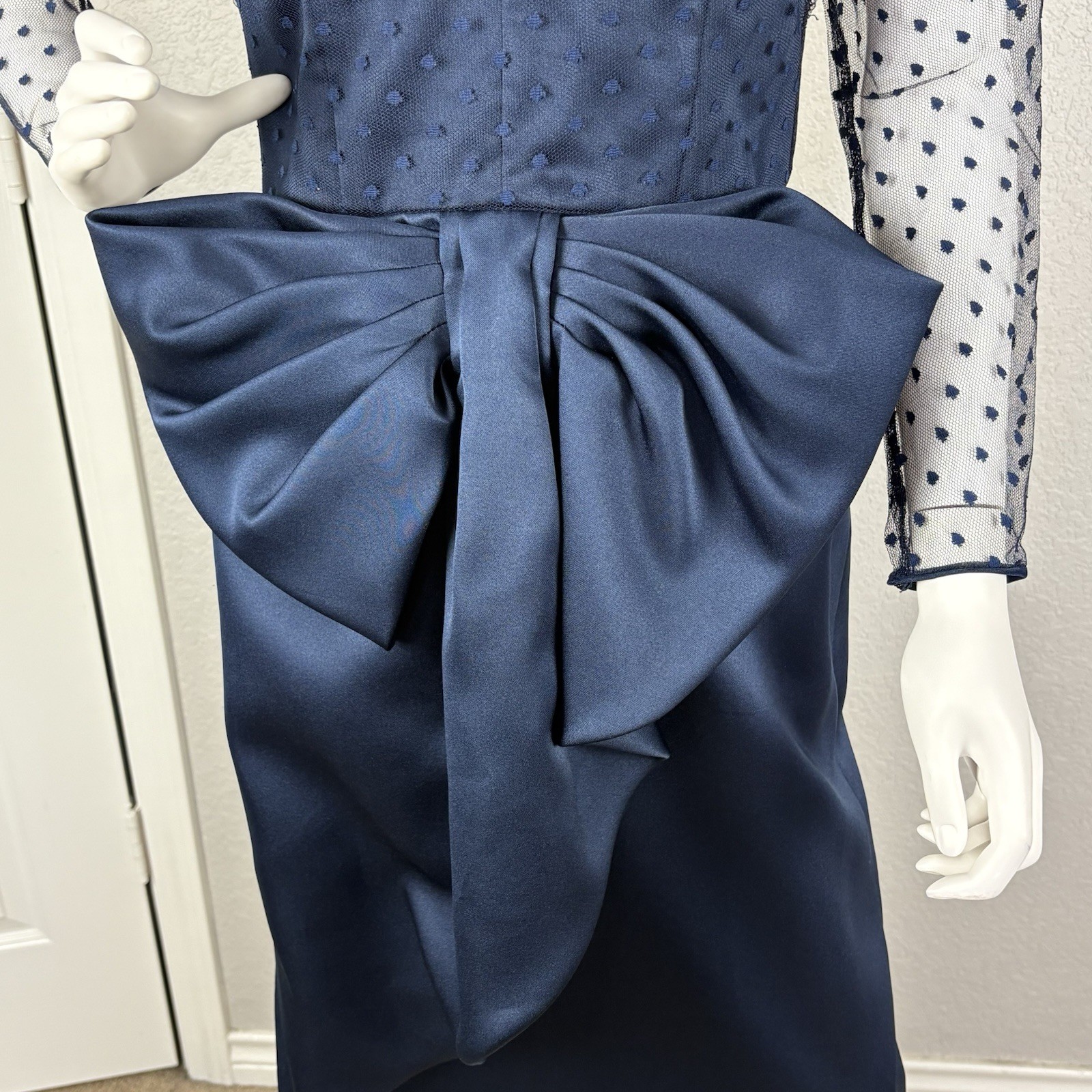 VTG VICTOR COSTA 80s Dress Mesh Dolman Overlay BOW Gilda Old Hollywood Sz 6 Navy