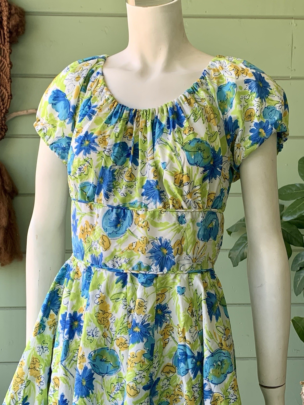 Pretty Floral Watercolor fun Summer Dress 1970s vintage Handmade Boho Cowgirl