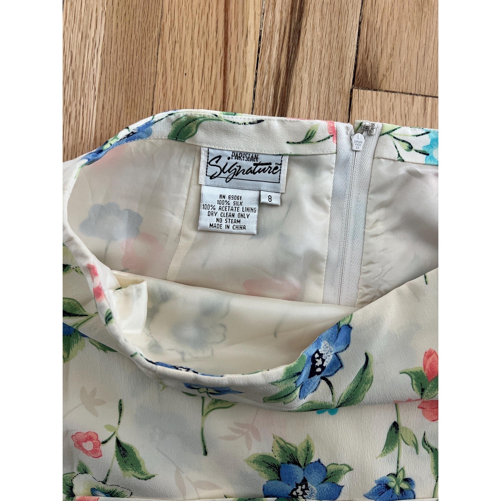 Vintage Silk Floral Skirt Cream Midi Parisian Signature Cottagecore