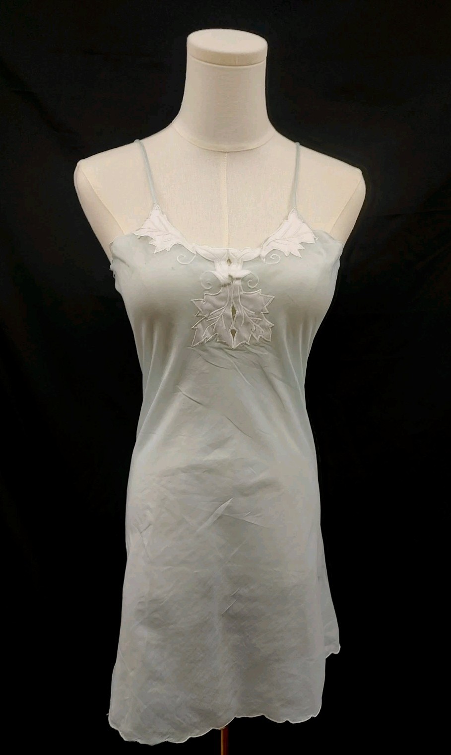 Vintage ETIENNE Slip Chemise Featherweight Blue Cotton Semi Sheer Embroidery P
