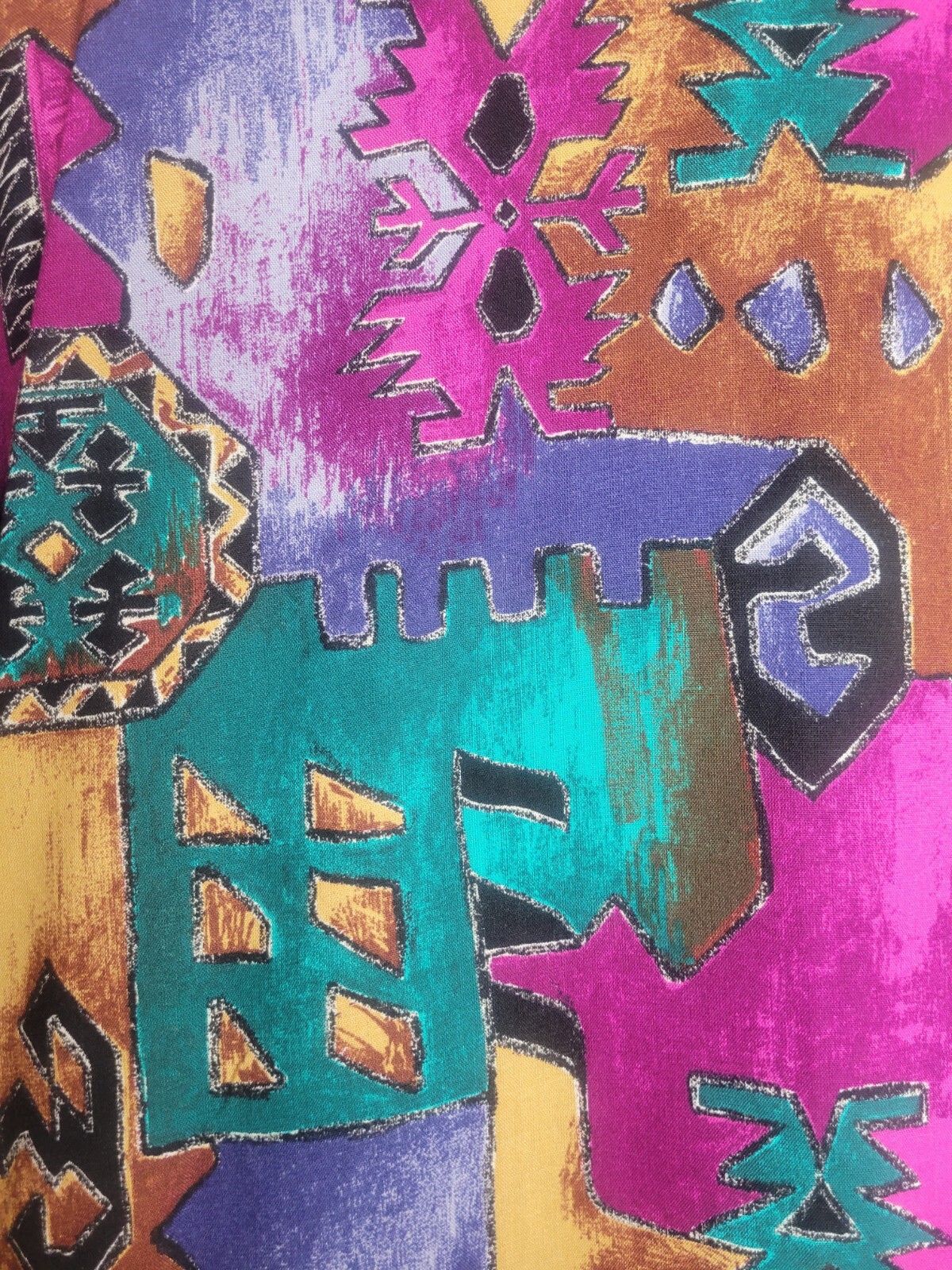 80s 90s Vintage Caliche Med Aztec Bright Art Deco Button Top