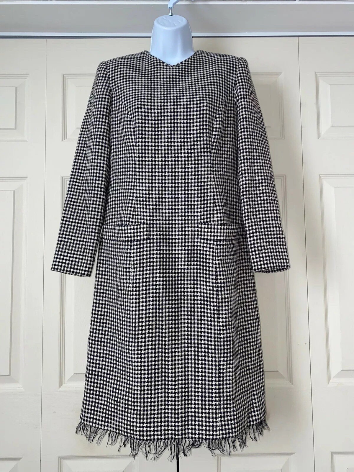 David Hayes Womens Vintage Retro 100% Wool Casual Dress Black And White – Size 6
