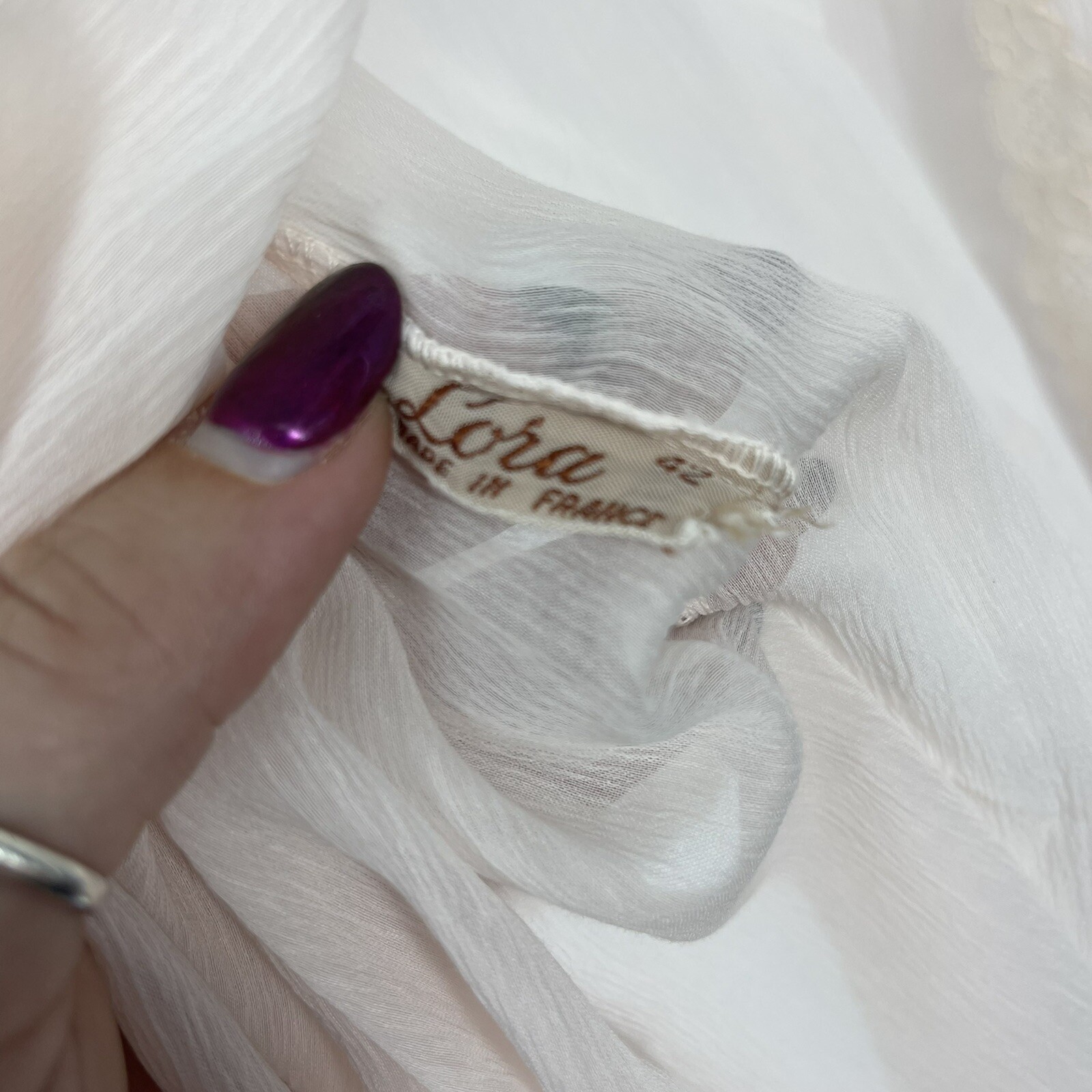 Vintage Lora France Robe Womens Medium Large Chiffon Lace Coquette Sissy READ