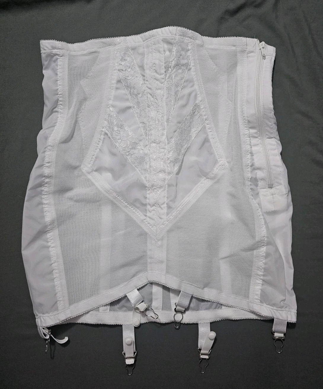 Rago White High Waist Open Bottom Girdle w/4 Garters Size XL/32 Style 1294