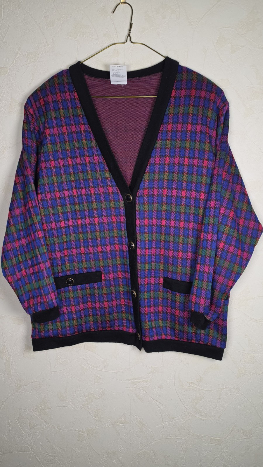 Vtg 80s 90s Purple Pink & Green Cardigan by Miz California Preppy Size Medium