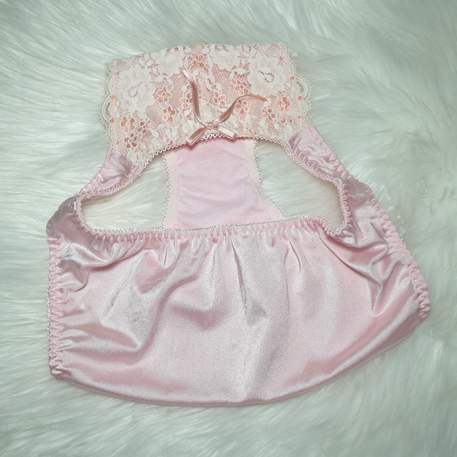 Vintage Nylon Satin Panty Silky Pink Bikini Sissy Lace Brief Sz Small Hip 32-36″