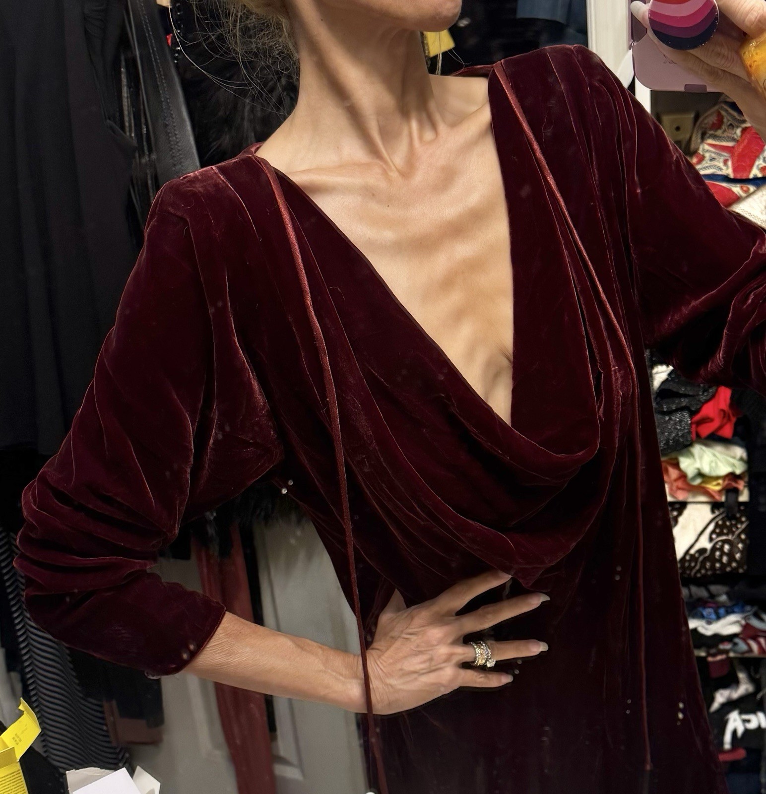 Vtg St Gillian Kay Unger Burgandy Red Velvet Cowl Draped Dress Grecian Goddess