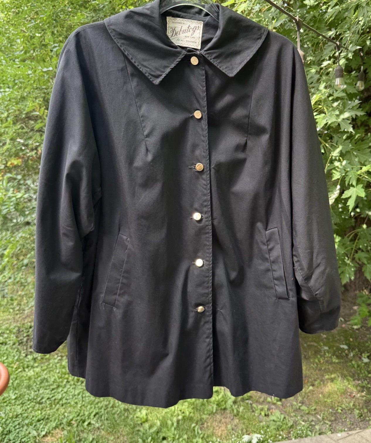 Vintage Debutogs Black Jacket Retro Print Lined Peter Pan Collar USA NoSize Tag