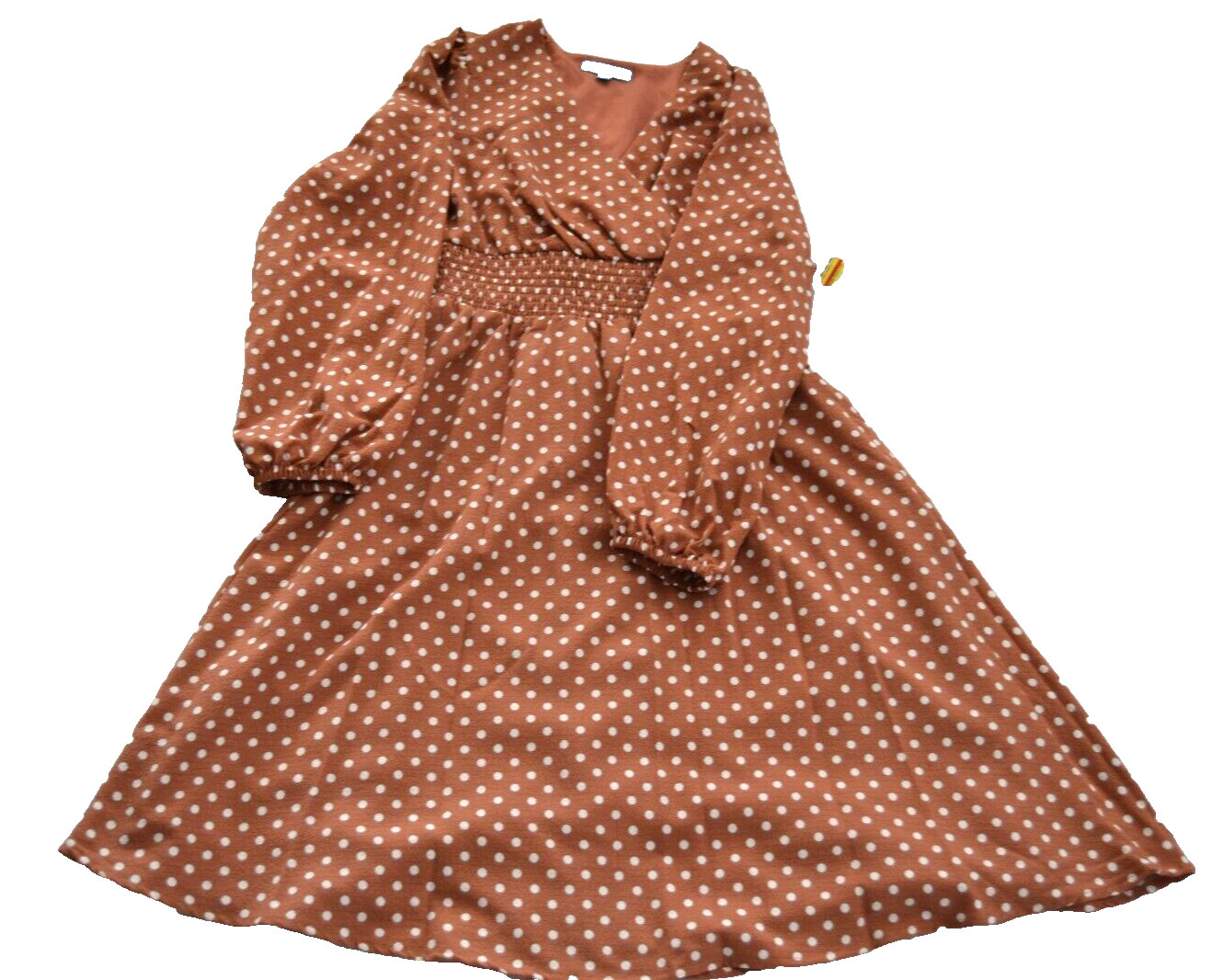 DRAPER JAMES Empire Waist Lined Dress BROWN/WHITE Polka Dots Size S Vtg Kohl’s