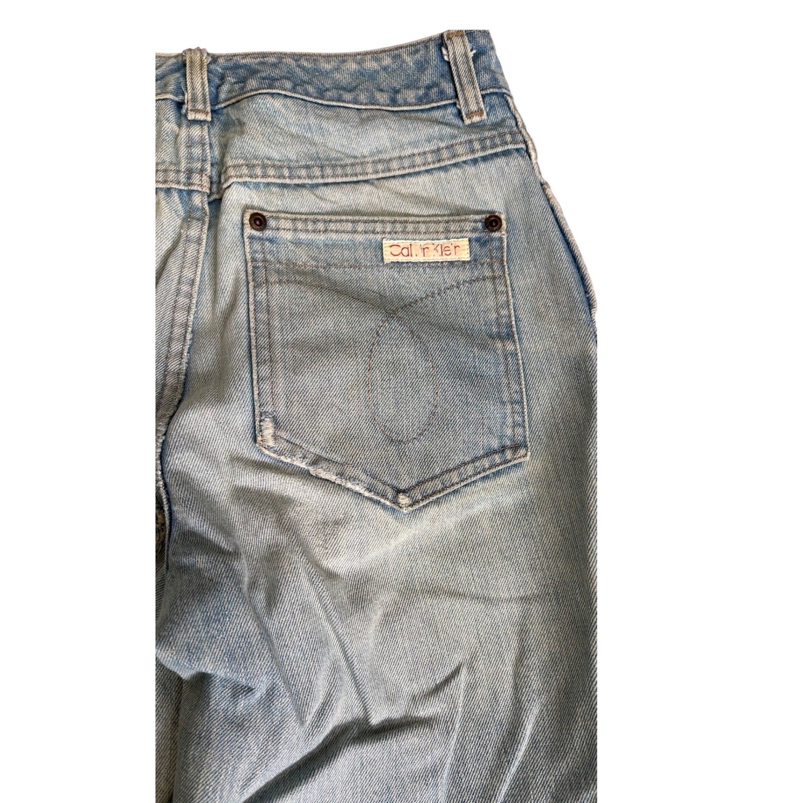 Vintage Distressed High Waist Jeans Calvin Klein Heart Patch Straight Leg 27×31