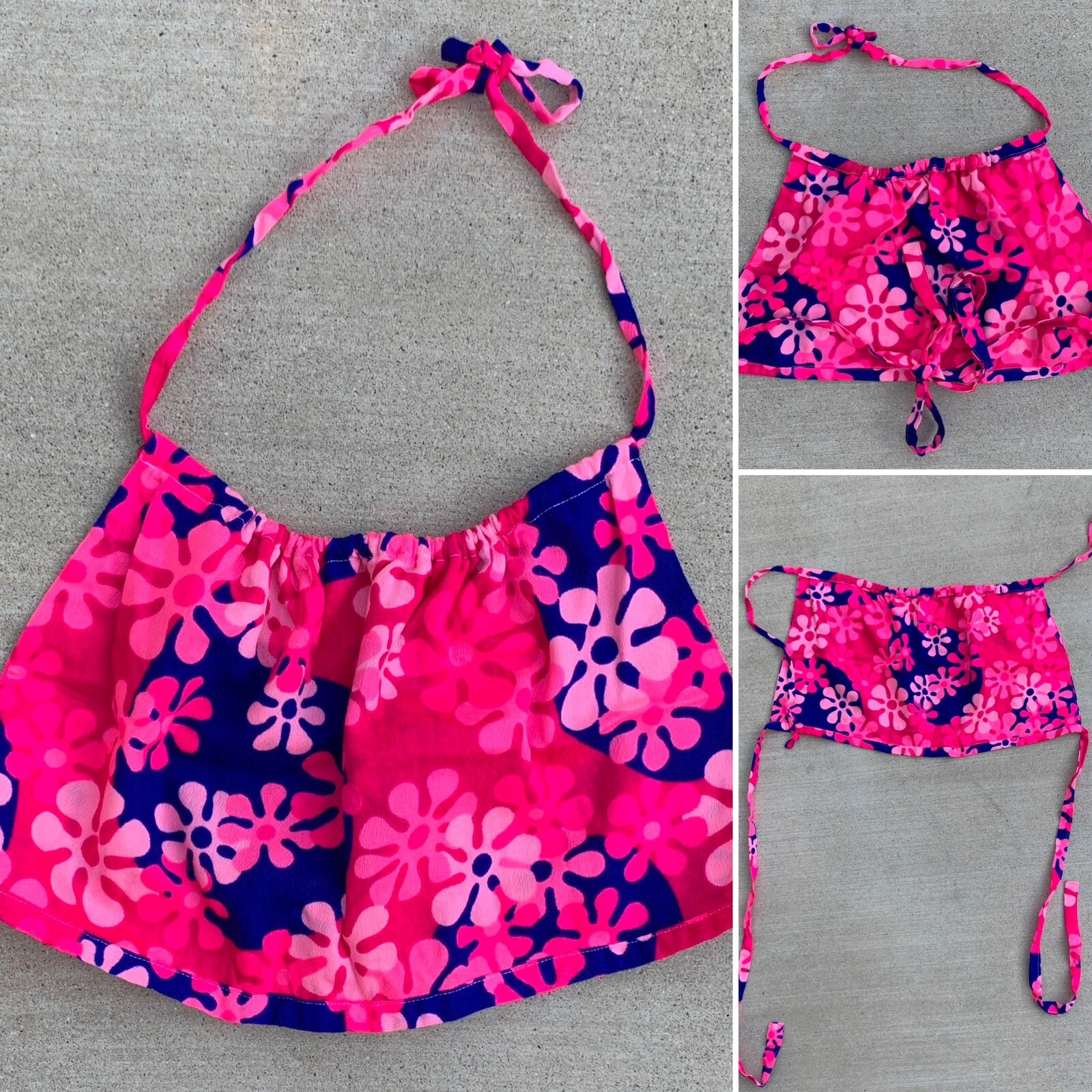 Vintage Halter Top Psychedelic Mod Hippie Chic Hawaii Floral Pink Blue Hippy