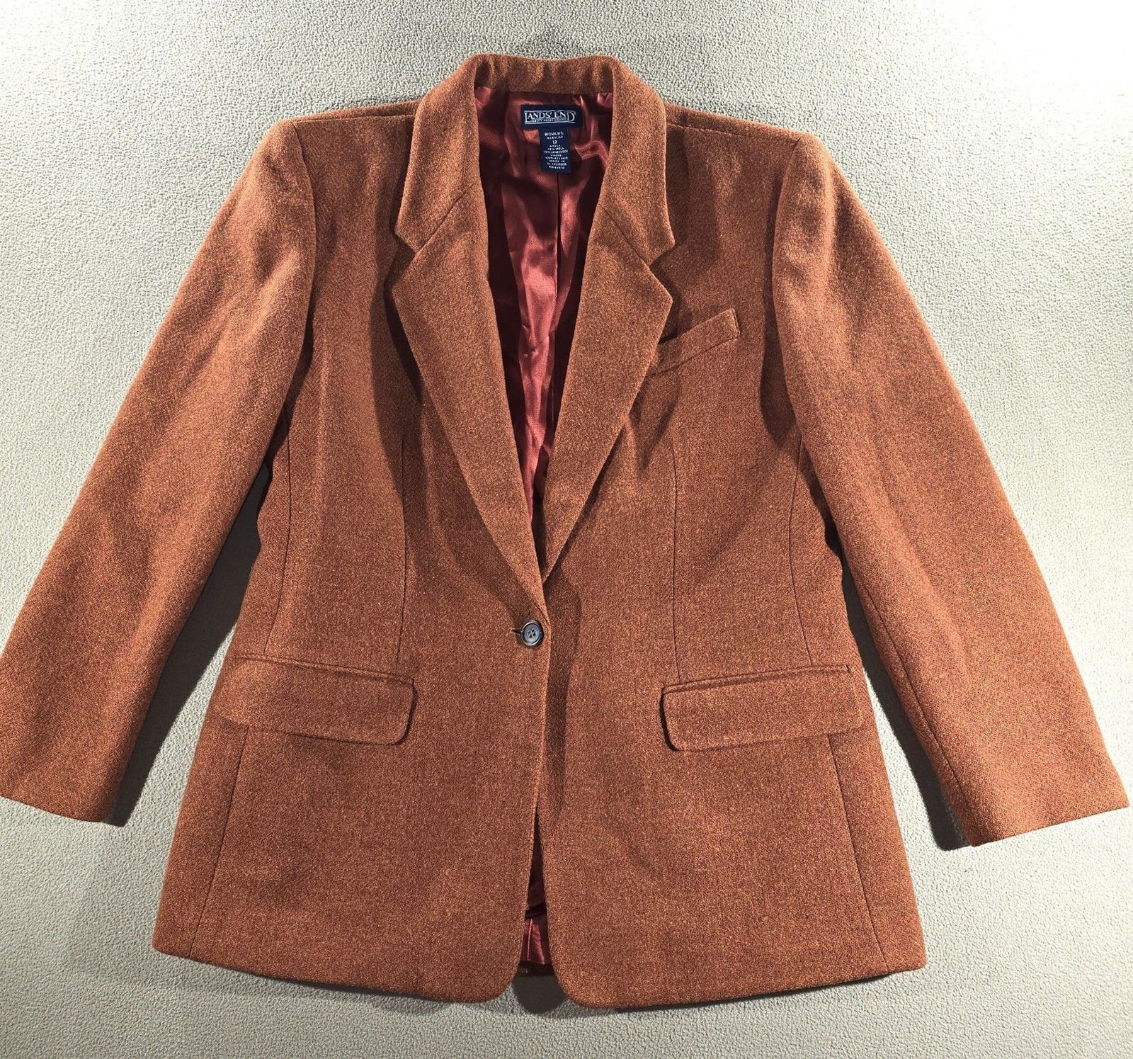 Vintage Land’s End Women’s Wool Blazer Size 12 in Color Rust