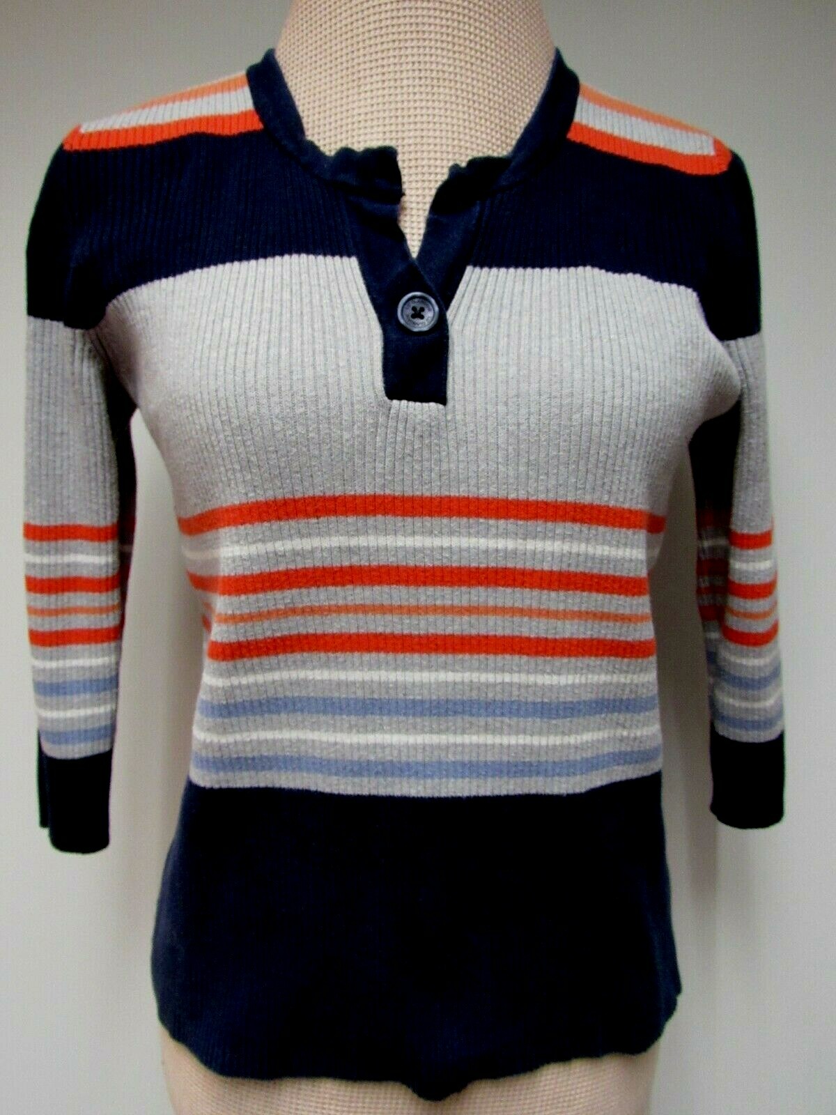 VTG LIZ CLAIBORNE Stretch Cotton Knit Sweater Top Midnight Navy Blue Gray PL EU