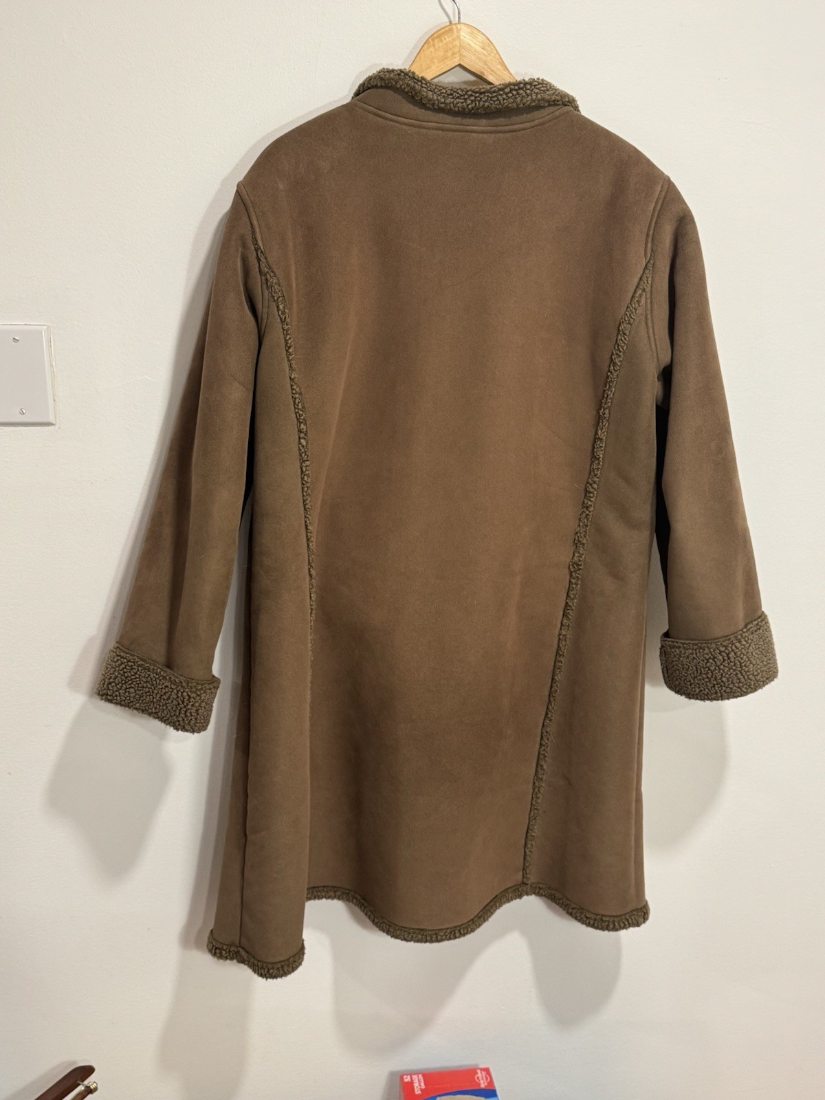 Y2K L.L.Bean Womens XL Brown Sherpa Lined Faux Shearling Coat Jacket Long