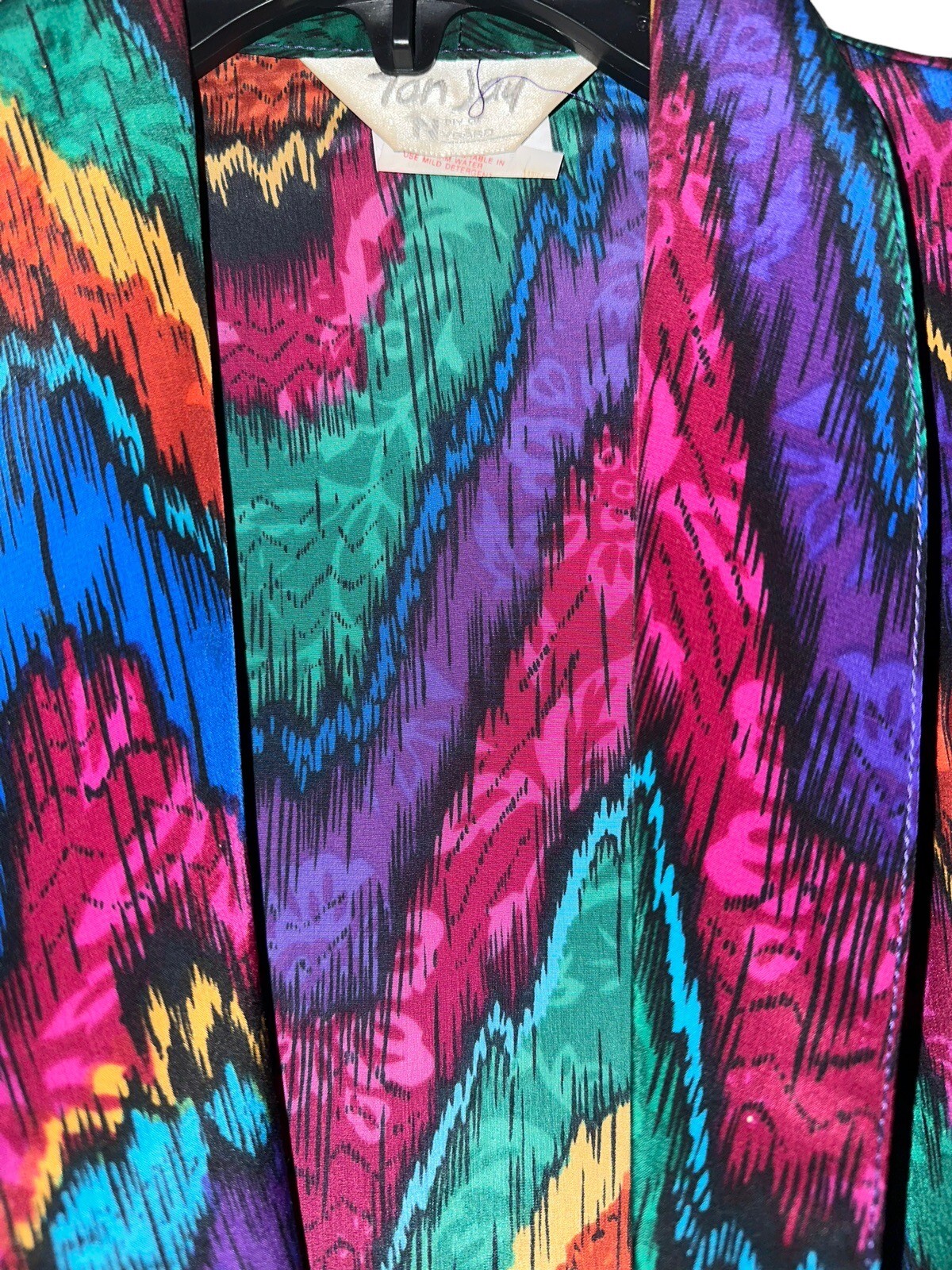 TanJay VTG Small 2pc Set Watercolor Art Wear Print Skirt Open Long Top Made USA