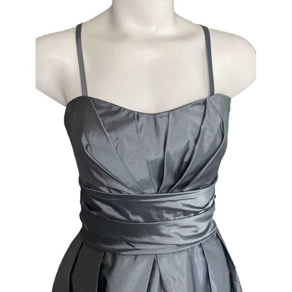 Watters & Watters Strapless Gunmetal Silver Gray Taffeta Ruched Dress sz 8