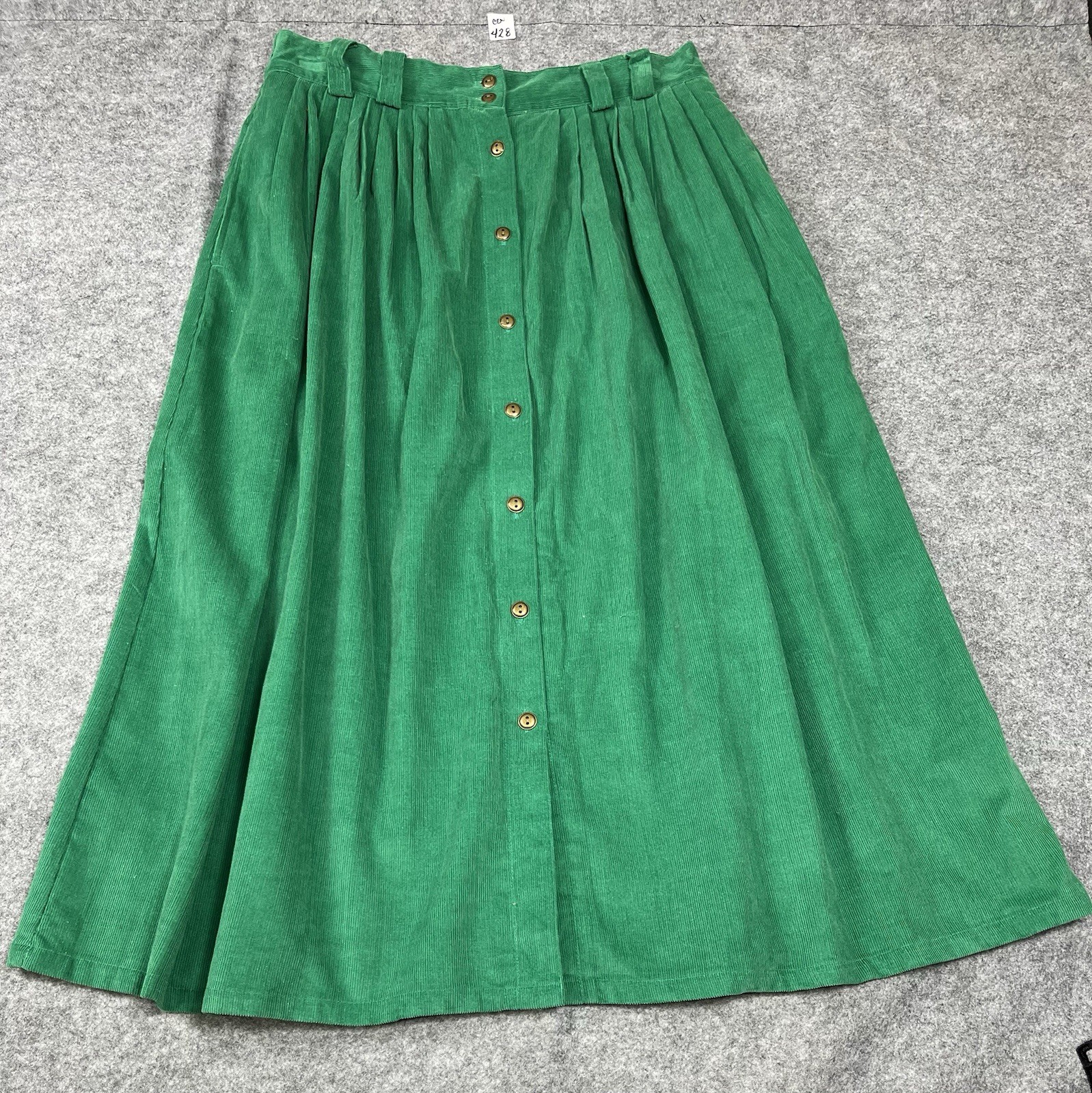 Vintage Saddlebred Corduroy Button Front Midi Skirt Green High Waist Sz 14 Boho