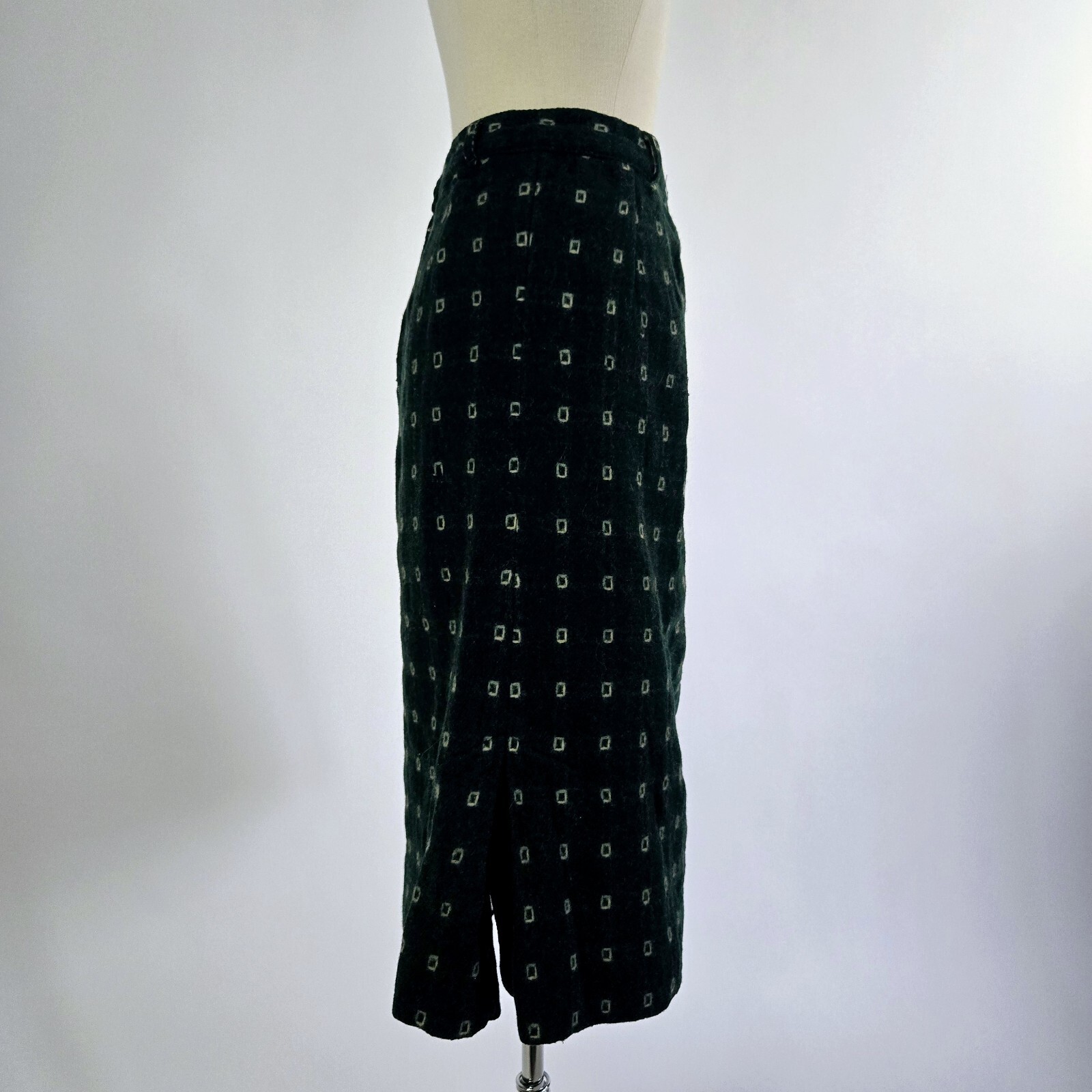VTG 1950s Green Atomic Square Wool Skirt By Lampl Fashions Ohio Midi 25” Waist