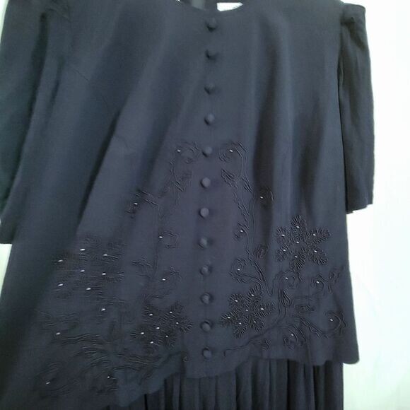 KSL Karin Stevens Dress 14 Vtg Navy Blue Mother Bride Formal sequins eveningwear