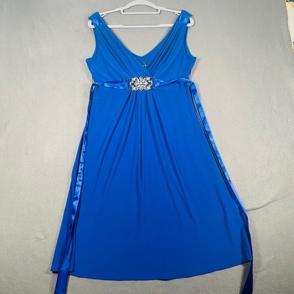 VTG Scarlett Nite Women’s Beaded Waist Blue Drape Dress Sz 8 Elegant V-Neck