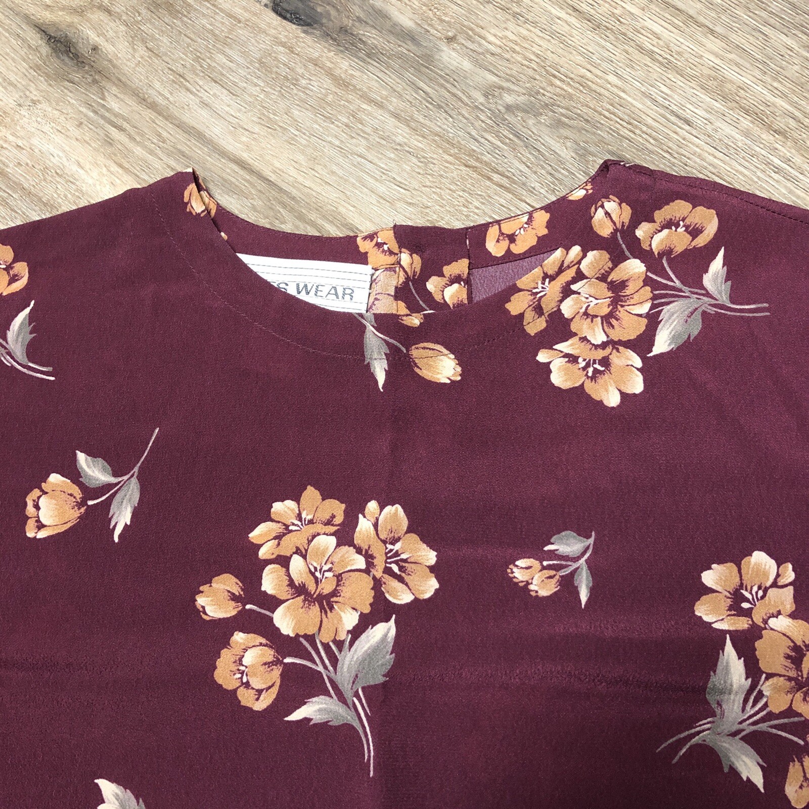Vtg 90s Grunge Boho Burgundy Maroon Fall Floral Print Oversized Blouse Top 16 XL