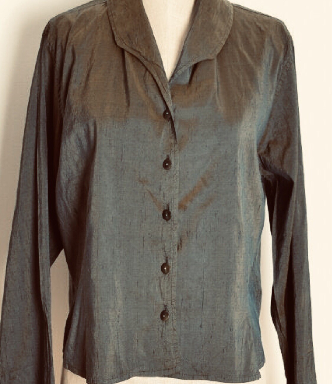 vintage 90s jacket FLAX by Jeanne Engelhart olive silk iridescent lagenlook top