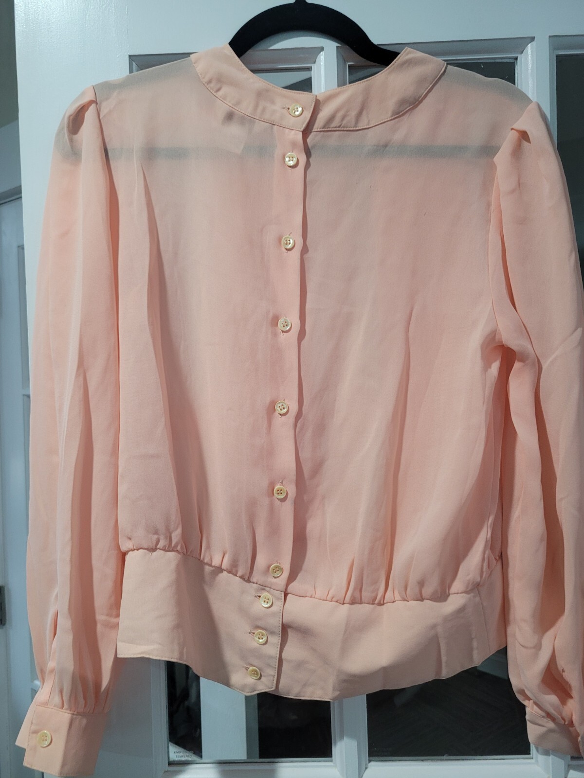 Vintage Ellen Ashley Peach Long Sleeve Button Back Blouse Sz 6