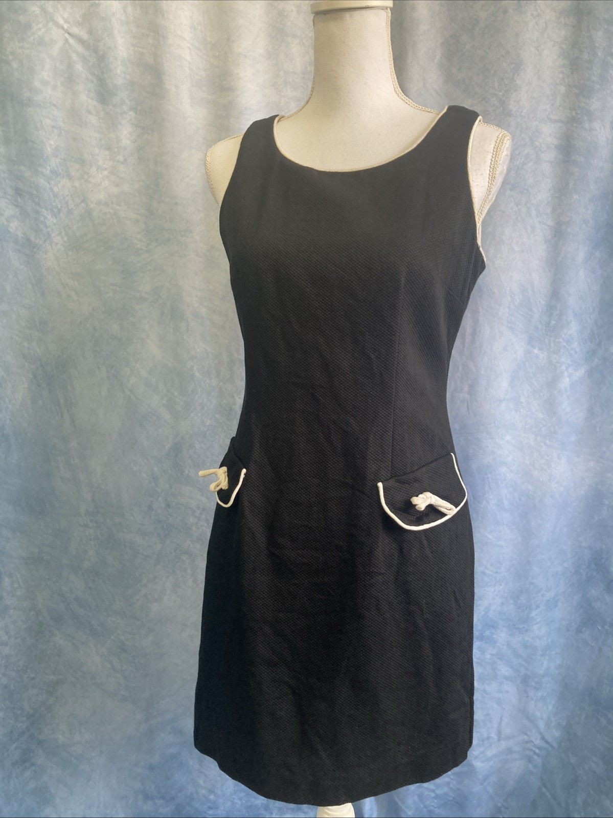Positive Attitude Vintage 1990s Dress 8 Petite Black White Piping Sheath EUC