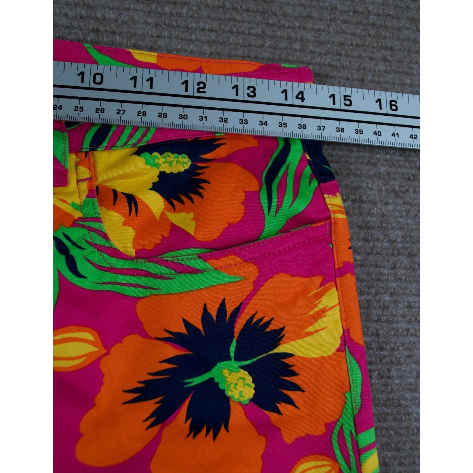 Vintage Polo Jeans Ralph Lauren Pink Hawaiian Hibiscus Floral Capri Pants Size 4